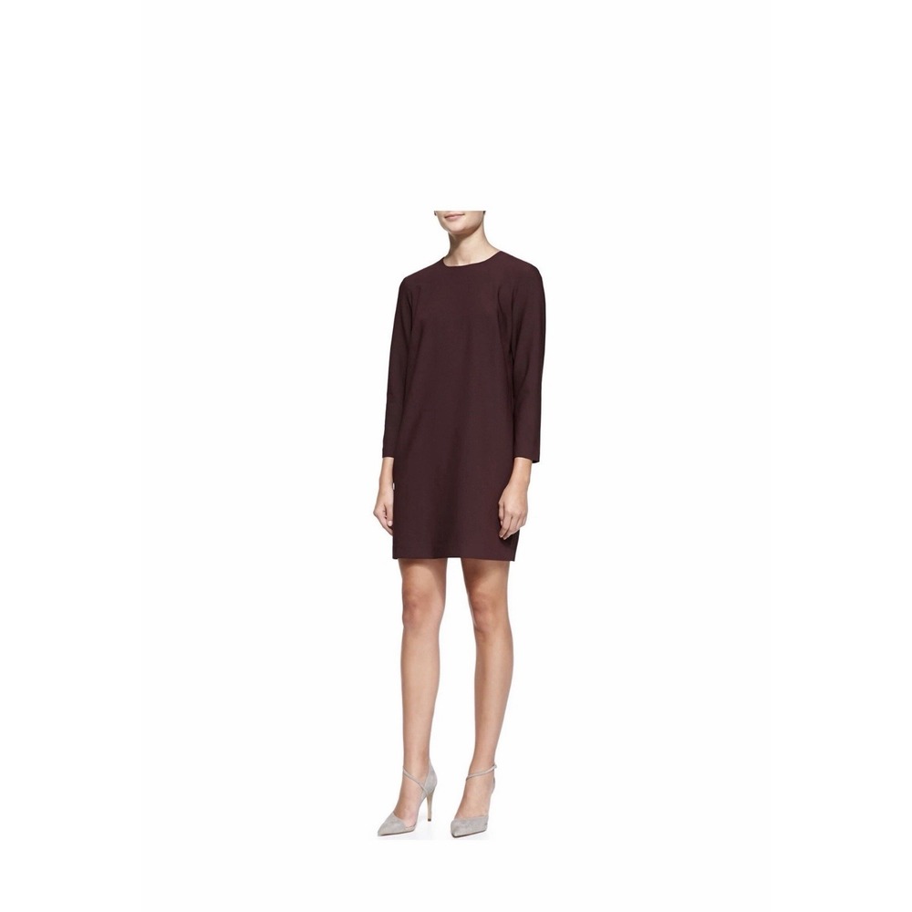 Theory Size 2 Burgundy Long Sleeve Shift Sheath Dress Round Neck Office Workwear